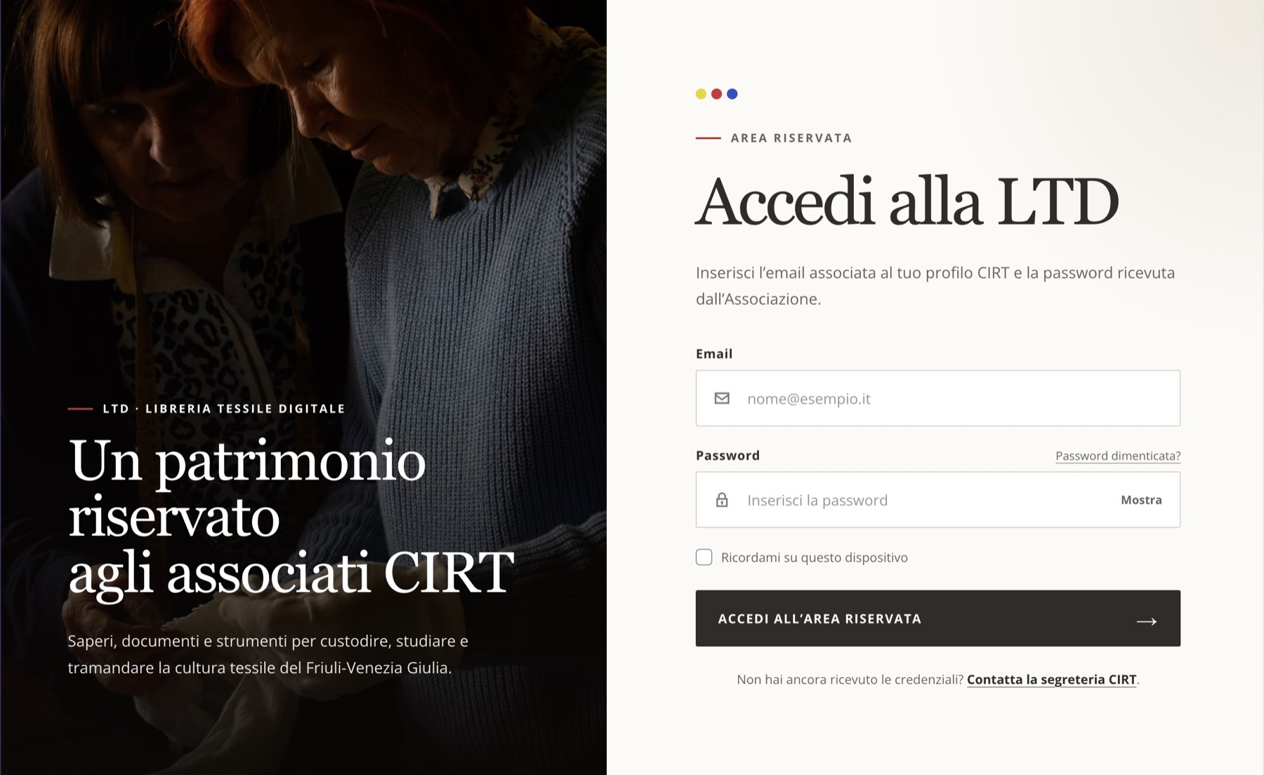 Pagina di accesso all’area riservata LTD